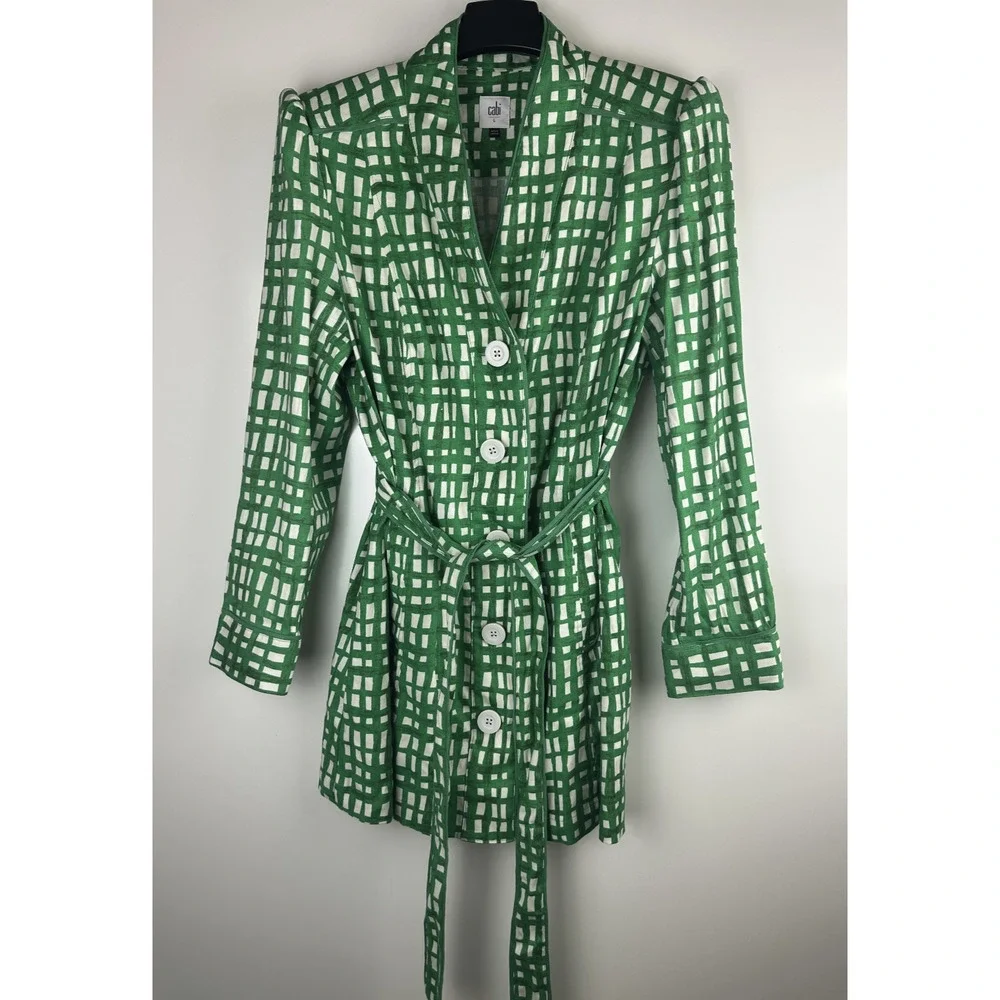 CABI Circuit Jacket Linen Blend Kelly Green & White Belted Size Large Style 6025 - Picture 8 of 16